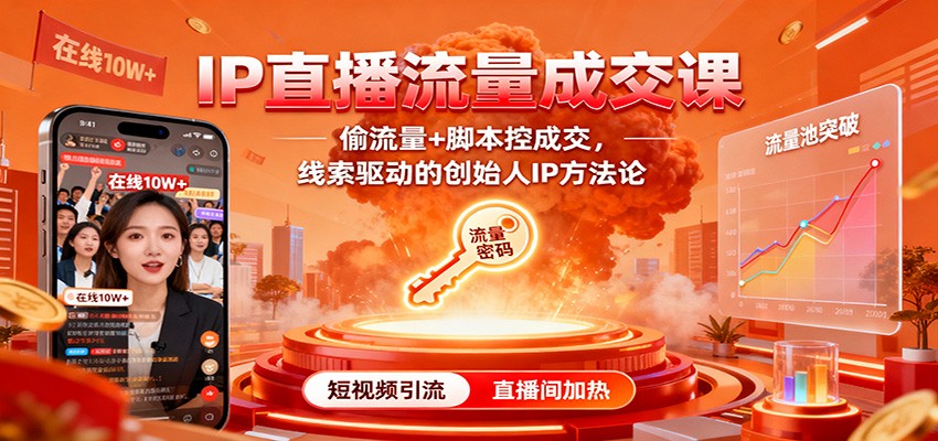 IP直播流量成交课：偷流量+脚本控成交，线索驱动的创始人IP方法论-润格副业网-每天分享热门副业赚钱项目