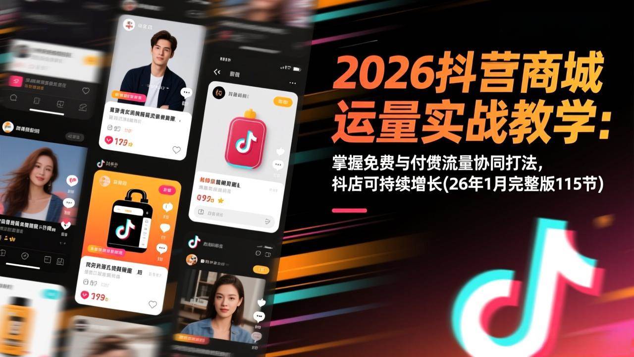 （17165期）2026抖音商城运营实战教学：掌握免费与付费流量协同打法，抖店可持续增长(26年1月完整版115节)-润格副业网-每天分享热门副业赚钱项目