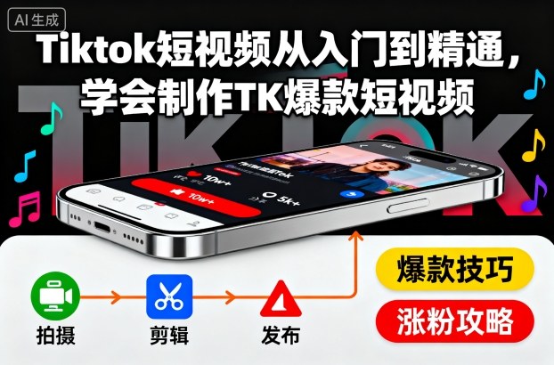 Tiktok短视频从入门到精通,学会制作TK爆款短视频-润格副业网-每天分享热门副业赚钱项目