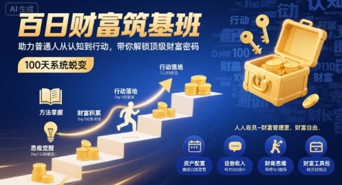 百日财富筑基班,助力普通人从认知到行动,带你解锁顶级财富密码-润格副业网-每天分享热门副业赚钱项目