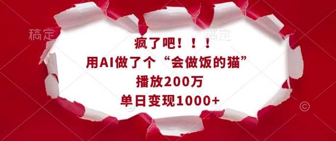 疯了吧!用AI做了个“会做饭的猫”,播放200万,单日变现1k-润格副业网-每天分享热门副业赚钱项目