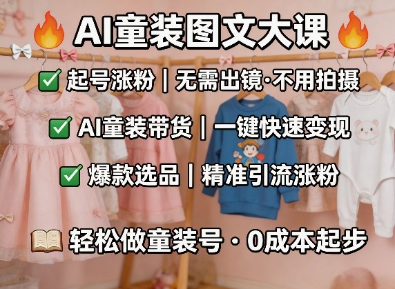 AI童装图文剪辑，某社群童装图文大课，起号涨粉、AI童装带货、爆款选品，无需出镜和拍摄-润格副业网-每天分享热门副业赚钱项目