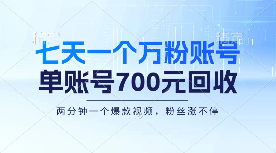 (13062期)七天一个万粉账号,新手小白秒上手,单账号回收700元,轻松月入三万+-润格副业网-每天分享热门副业赚钱项目