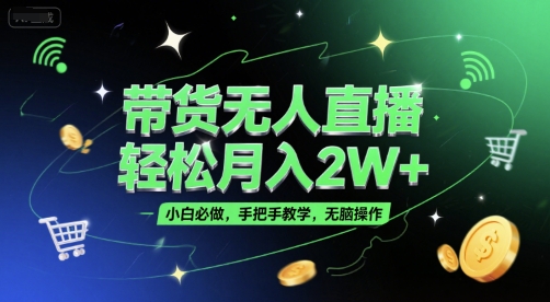 带货无人直播，轻松月入2W+，小白必做，手把手教学，无脑操作(附学习资料)-润格副业网-每天分享热门副业赚钱项目