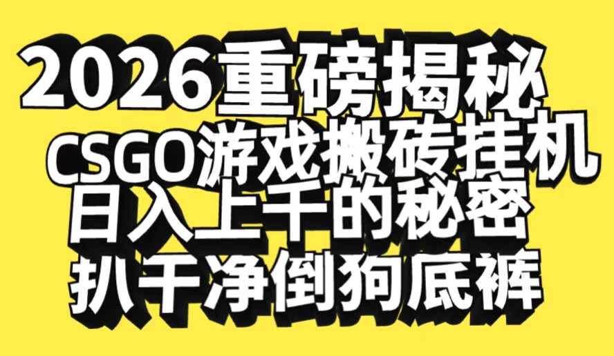 2026开年重磅解密，CSGO游戏搬砖挂机日入上千的秘密，把倒狗的底裤扒干-润格副业网-每天分享热门副业赚钱项目