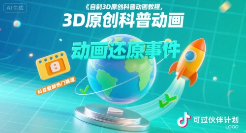 自制3D原创科普动画教程,动画还原事件,抖音最新热门赛道,可过伙伴计划-润格副业网-每天分享热门副业赚钱项目