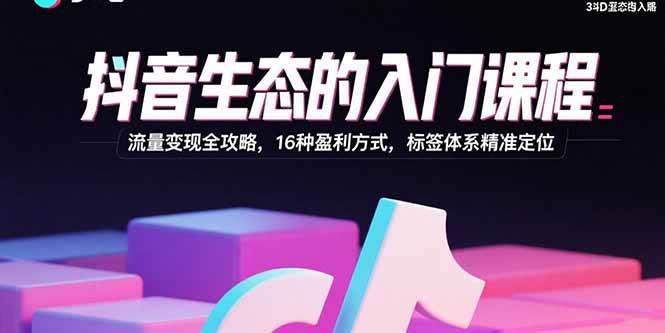（15856期）抖音生态的入门课程：流量变现全攻略，16种盈利方式，标签体系精准定位-润格副业网-每天分享热门副业赚钱项目
