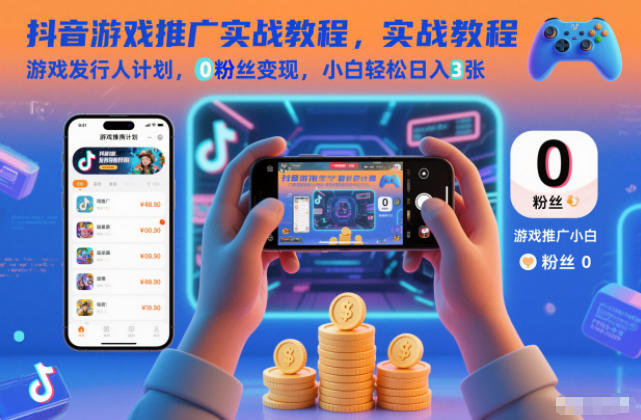 抖音游戏推广实战教程，游戏发行人计划，0粉丝变现，小白轻松日入3张-润格副业网-每天分享热门副业赚钱项目