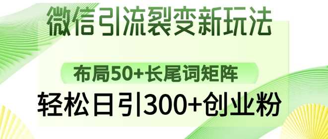 微信引流裂变新玩法：布局50+长尾词矩阵，轻松日引300+创业粉-润格副业网-每天分享热门副业赚钱项目