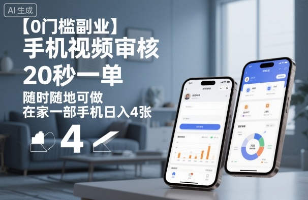 【0门槛副业】手机视频审核，20秒一单，随时随地可做，在家一部手机日入4张【揭秘】-润格副业网-每天分享热门副业赚钱项目
