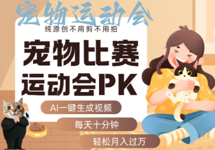 AI一键生成宠物比赛运动会PK视频，纯原创不用剪不用拍，每天十分钟，轻松月入过1W+-润格副业网-每天分享热门副业赚钱项目