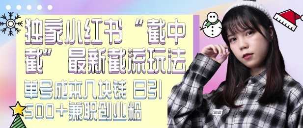 最新小红书截流玩法 独家截中截 单号成本几块钱 日引500+CY粉JZ粉-润格副业网-每天分享热门副业赚钱项目