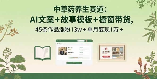 (15925期)中草药养生赛道:AI文案+故事模板+橱带货,45条作品涨粉13w+单月变现1万+-润格副业网-每天分享热门副业赚钱项目
