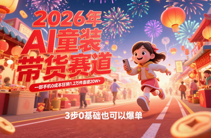 AI童装新春带货赛道，一部手机0成本狂销1.2万件喜提20W+，3步0基础也可以爆单-润格副业网-每天分享热门副业赚钱项目