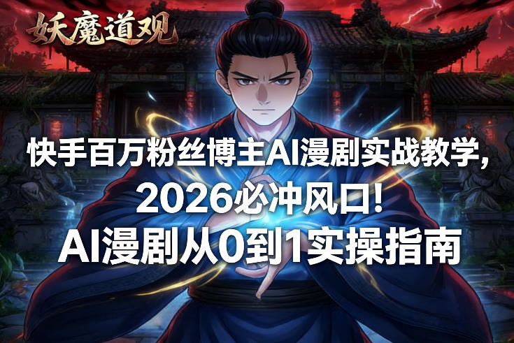 快手百万粉丝博主AI漫剧实战教学，2026必冲风口！AI漫剧从0到1实操指南-润格副业网-每天分享热门副业赚钱项目