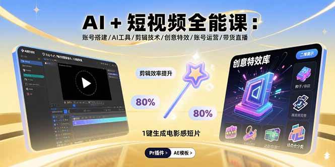 (15862期)AI+短视频全能课:账号搭建/AI工具/剪辑技术/创意特效/账号运营/带货直播-润格副业网-每天分享热门副业赚钱项目