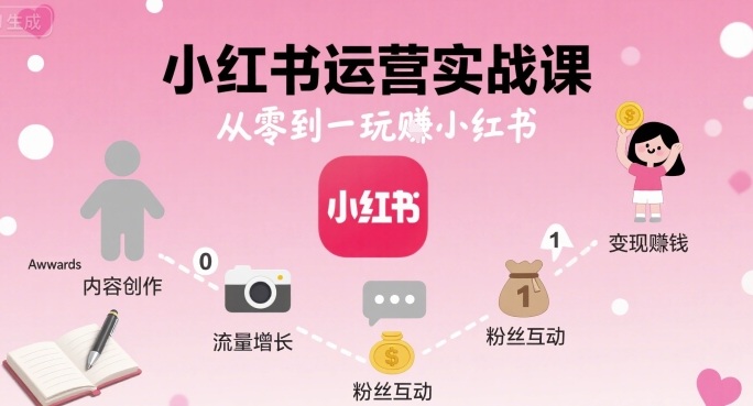 小红书运营实战课，从零到一玩賺小红书-润格副业网-每天分享热门副业赚钱项目