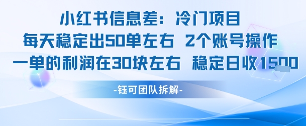 小红书信息差冷门项目一单利润30块每天稳定1.5k左右2个账号操作-润格副业网-每天分享热门副业赚钱项目