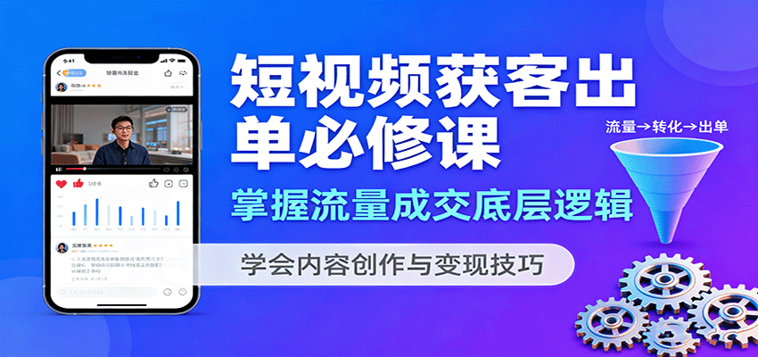 短视频获客出单必修课：掌握流量成交底层逻辑，学会内容创作与变现技巧-润格副业网-每天分享热门副业赚钱项目