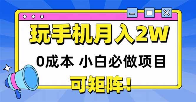 (14879期)玩玩手机月入20000+,0成本小白必做项目,可矩阵-润格副业网-每天分享热门副业赚钱项目
