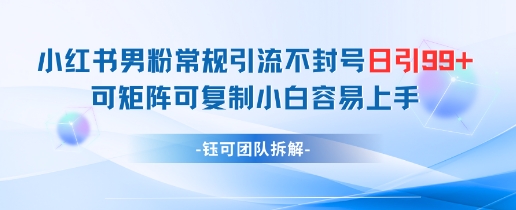 小红书男粉常规引流不封号日引99+变现简单 可矩阵可复制小白容易上手-润格副业网-每天分享热门副业赚钱项目
