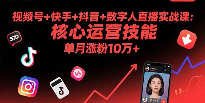 （15917期）视频号+快手+抖音+数字人直播实战课(9月)：核心运营技能，单月涨粉10万+-润格副业网-每天分享热门副业赚钱项目