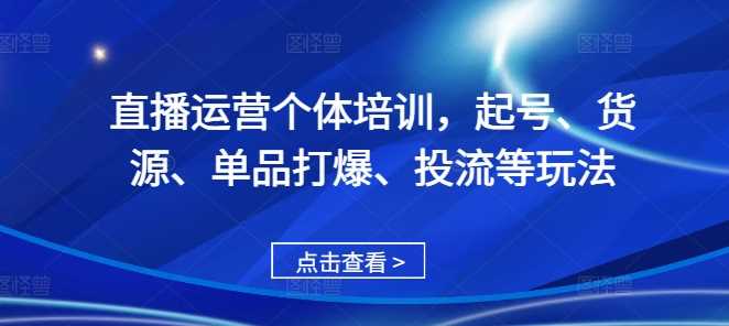直播运营个体培训,起号、货源、单品打爆、投流等玩法-润格副业网-每天分享热门副业赚钱项目