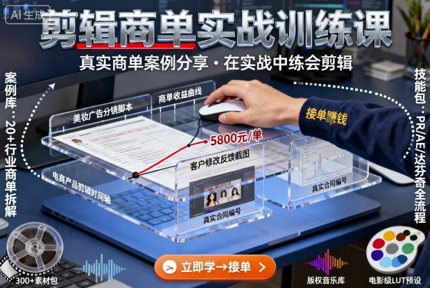 剪辑商单实战训练课，真实商单案例分享，在实战中练会剪辑-润格副业网-每天分享热门副业赚钱项目