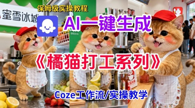 Coze扣子工作流一键生成胖橘猫打工短视频，保姆级实操搭建教学-润格副业网-每天分享热门副业赚钱项目