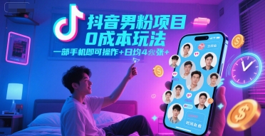 抖音男粉项目0成本玩法,一部手机即可操作,日均4张+,时间自由-润格副业网-每天分享热门副业赚钱项目