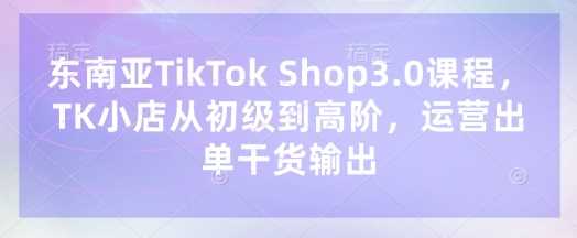 东南亚TikTok Shop3.0课程,TK小店从初级到高阶,运营出单干货输出-润格副业网-每天分享热门副业赚钱项目