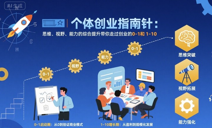 个体创业指南针，思维、视野、能力的综合提升带你走过创业的0-1和1-10【音频】-润格副业网-每天分享热门副业赚钱项目