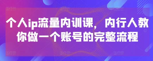 个人ip流量内训课,内行人教你做一个账号的完整流程-润格副业网-每天分享热门副业赚钱项目