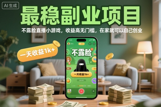 最稳副业项目，不露脸直播小游戏，收益高无门槛，一天收益1k+，在家就可以自己创业【揭秘】-润格副业网-每天分享热门副业赚钱项目