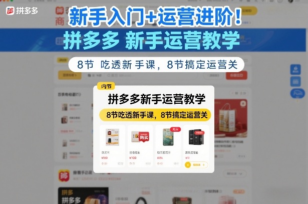 新手入门+运营进阶！拼多多新手运营教学，8节吃透新手课，8节搞定运营关-润格副业网-每天分享热门副业赚钱项目