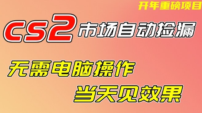 CS2市场自动捡漏项目，无需电脑操作，无需进入游戏，当天见效果，支持任何形式验证【揭秘】-润格副业网-每天分享热门副业赚钱项目
