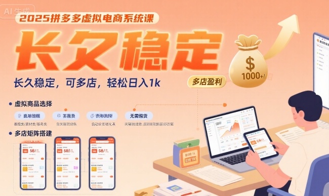 2025拼多多虚拟电商系统课,长久稳定,可多店,轻松日入1k-润格副业网-每天分享热门副业赚钱项目