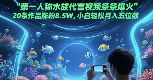 第一人称水族代言视频条条爆火,20条作品涨粉8.5W,小白轻松月入五位数-润格副业网-每天分享热门副业赚钱项目