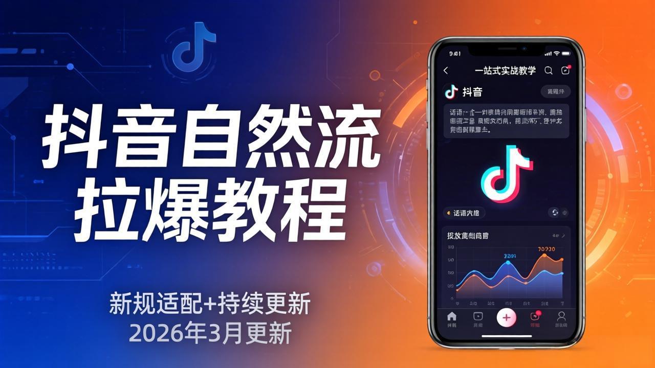 抖音自然流拉爆教程：新规适配+持续更新，话术+投放+起号一站式实战教学(更新26年3月-润格副业网-每天分享热门副业赚钱项目