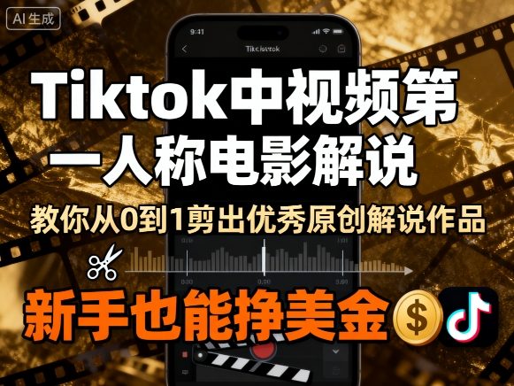 Tiktok中视频第一人称电影解说，教你从0到1剪出一个优秀的原创解说作品，新手也能挣美金-润格副业网-每天分享热门副业赚钱项目
