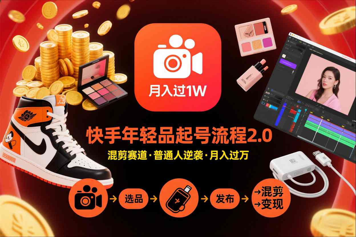 快手短视频带货年轻品起号流程2.0，快手年轻品混剪赛道，普通人也能月入过1W-润格副业网-每天分享热门副业赚钱项目