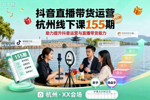 抖音直播带货运营杭州线下课155期,助力提升抖音运营与直播带货能力-润格副业网-每天分享热门副业赚钱项目