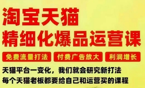 淘宝天猫精细化爆品运营课，免费流量打法-付费广告放大-利润增长-三大核心痛点，一次全部解决-润格副业网-每天分享热门副业赚钱项目