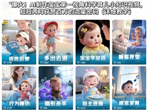 爆火！AI制作宝宝第一视角科学育儿小知识视频，短短两月获赞百万的流量密码（详细教学）-润格副业网-每天分享热门副业赚钱项目