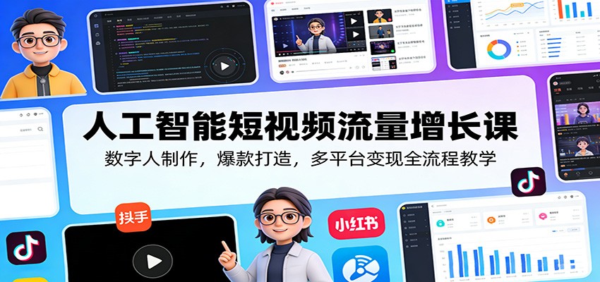 人工智能短视频流量增长课：数字人制作，爆款打造，多平台变现全流程教学-润格副业网-每天分享热门副业赚钱项目
