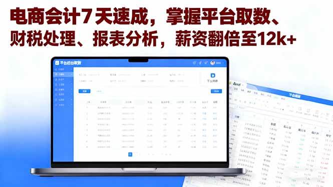 (16192期)电商会计7天速成,掌握平台取数、财税处理、报表分析,薪资翻倍至12k+-润格副业网-每天分享热门副业赚钱项目