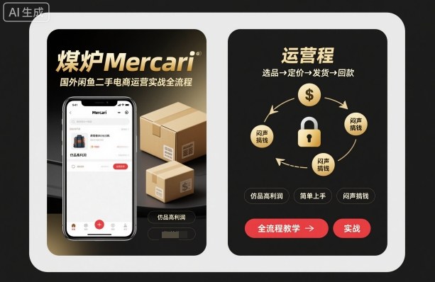 煤炉Mercari国外闲鱼二手电商运营实战全流程,仿品高利润,简单上手,闷声搞钱-润格副业网-每天分享热门副业赚钱项目