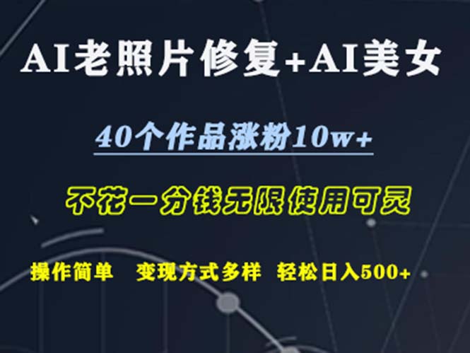 (12489期)AI老照片修复+AI美女玩发 40个作品涨粉10w+ 不花一分钱使用可灵 操…-润格副业网-每天分享热门副业赚钱项目