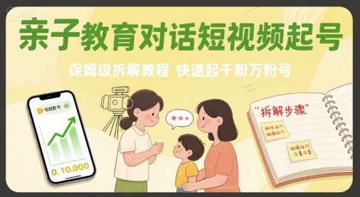 亲子教育对话短视频起号，保姆级拆解教程，快速起千粉万粉号-润格副业网-每天分享热门副业赚钱项目