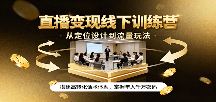 直播变现线下训练营，从定位设计到流量玩法，搭建高转化话术体系，掌握年入千万密码-润格副业网-每天分享热门副业赚钱项目